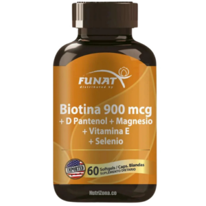 Biotina de 900 mcg con Pantenol, magnesio, vitamina E y Selenio de Funat  60 caps