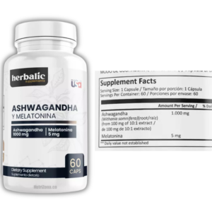 Ashwagandha 1000 mg + Melatonina 5 mg 60 caps Herbalic