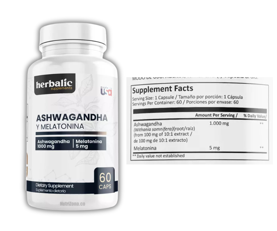 Ashwagandha 1000 mg + Melatonina 5 mg 60 caps Herbalic