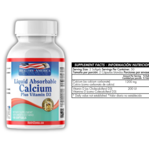 Calcio Liquid Absorbable & Vitamina D3 100 softgels Healthy America