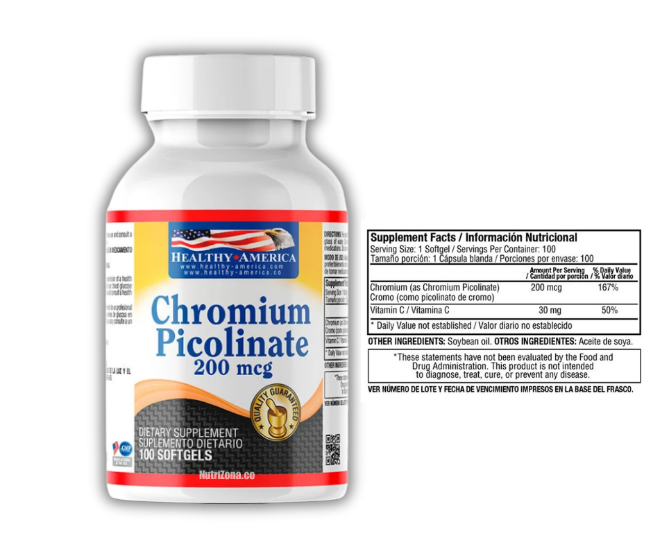 Chromium Picolinate 200 mcg Healthy America – 100 Softgels
